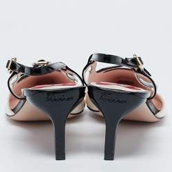 Pre Owned Roger Vivier Cream/Black Patent Leather Mini Buckle Slingback Pumps Size 39