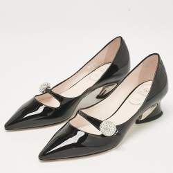 Pre Owned Roger Vivier Black Patent Leather Courbette Mary Jane Pumps Size 35
