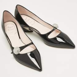 Pre Owned Roger Vivier Black Patent Leather Courbette Mary Jane Pumps Size 35
