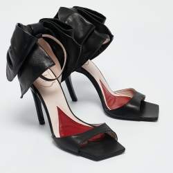 Roger Vivier Black Leather Viv' Choc Back Bow Sandals Size 38