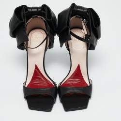 Roger Vivier Black Leather Viv' Choc Back Bow Sandals Size 38
