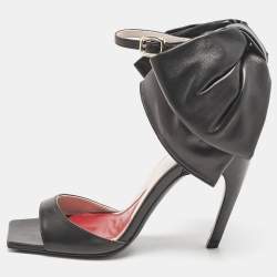 Roger Vivier Black Leather Viv' Choc Back Bow Sandals Size 39