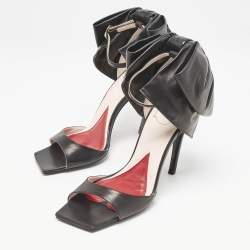Roger Vivier Black Leather Viv' Choc Back Bow Sandals Size 39