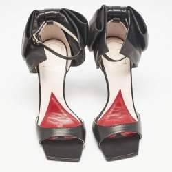 Roger Vivier Black Leather Viv' Choc Back Bow Sandals Size 39