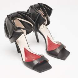 Roger Vivier Black Leather Viv' Choc Back Bow Sandals Size 39