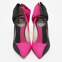 Pre Owned Roger Vivier Pink/Black Fabric Bibow Pumps Size 36