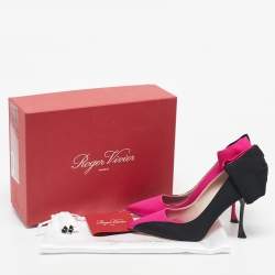 Pre Owned Roger Vivier Pink/Black Fabric Bibow Pumps Size 36