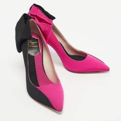 Pre Owned Roger Vivier Pink/Black Fabric Bibow Pumps Size 36