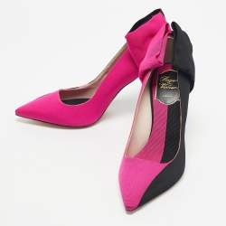 Pre Owned Roger Vivier Pink/Black Fabric Bibow Pumps Size 36