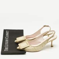 Pre Owned Roger Vivier Green Raffia And Leather Belle Vivier Slingback Pumps Size 38