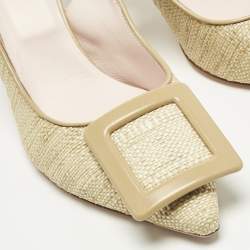 Pre Owned Roger Vivier Green Raffia And Leather Belle Vivier Slingback Pumps Size 38