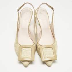 Pre Owned Roger Vivier Green Raffia And Leather Belle Vivier Slingback Pumps Size 38