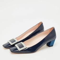 Pre Owned Roger Vivier Navy Blue Patent Leather Trompette Pumps Size 41