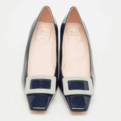 Pre Owned Roger Vivier Navy Blue Patent Leather Trompette Pumps Size 41