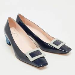 Pre Owned Roger Vivier Navy Blue Patent Leather Trompette Pumps Size 41