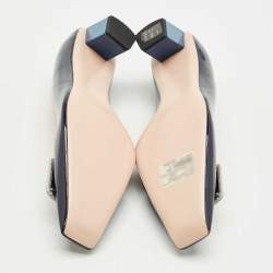 Pre Owned Roger Vivier Navy Blue Patent Leather Trompette Pumps Size 41