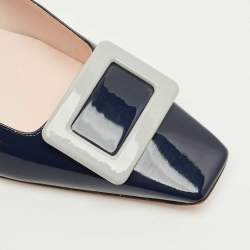 Pre Owned Roger Vivier Navy Blue Patent Leather Trompette Pumps Size 41