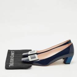 Pre Owned Roger Vivier Navy Blue Patent Leather Trompette Pumps Size 41