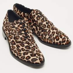 Pre Owned Roger Vivier Brown Leopard Print Calf Hair Lace Up Oxfords Size 40