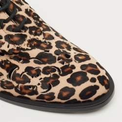 Pre Owned Roger Vivier Brown Leopard Print Calf Hair Lace Up Oxfords Size 40