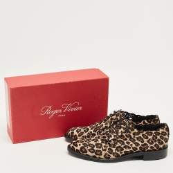 Pre Owned Roger Vivier Brown Leopard Print Calf Hair Lace Up Oxfords Size 40