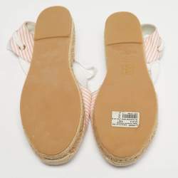 Pre Owned Roger Vivier Pink/White Stripe Fabric Ankle Wrap Espadrille Flats Size 40