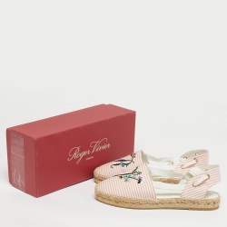 Pre Owned Roger Vivier Pink/White Stripe Fabric Ankle Wrap Espadrille Flats Size 40
