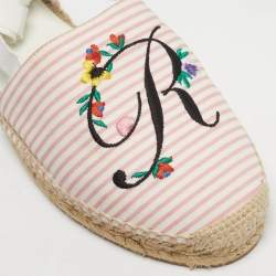 Pre Owned Roger Vivier Pink/White Stripe Fabric Ankle Wrap Espadrille Flats Size 40