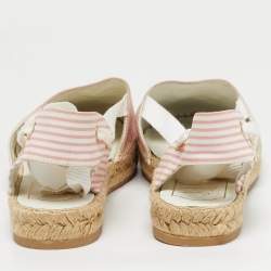 Pre Owned Roger Vivier Pink/White Stripe Fabric Ankle Wrap Espadrille Flats Size 40