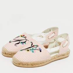 Pre Owned Roger Vivier Pink/White Stripe Fabric Ankle Wrap Espadrille Flats Size 40