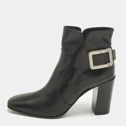 Pre Owned Roger Vivier Black Leather Polly Booties Size 40.5