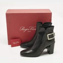 Pre Owned Roger Vivier Black Leather Polly Booties Size 40.5