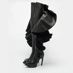 مملوكة مسبقًا حذاء بوت ركبة روجر فيفييه جلد أسود فيف' شوك روش مقاس 37