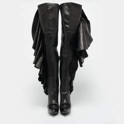 م ملوكة مسبقًا حذاء بوت ركبة روجر فيفييه جلد أسود فيف' شوك روش مقاس 37