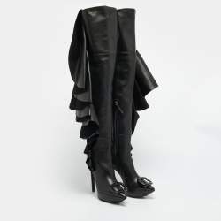 مملوكة مسبقًا حذاء بوت ركبة روجر فيفييه جلد أسود فيف' شوك روش مقاس 37