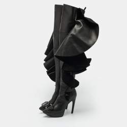 مملوكة مسبقًا Roger Vivier Viv Size 36 Black Leather Knee Length Boots                