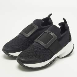 Pre Owned Roger Vivier Running Buckle Size 37.5 Black Fabric and Leather Slip On Sneakers