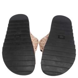 Pre Owned Roger Vivier Beige Lace Slidy Viv Strass Embellished Flat Slide Size 40