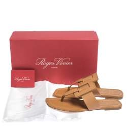 Pre Owned Roger Vivier Brown Leather Thong Flats Size 36