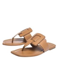 Pre Owned Roger Vivier Brown Leather Thong Flats Size 36