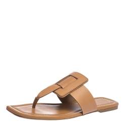 Pre Owned Roger Vivier Brown Leather Thong Flats Size 36