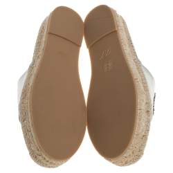 Pre Owned Roger Vivier Metallic Silver Bead and Sequin Embellished Espadrille Flats Size 39