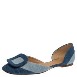 Pre Owned Roger Vivier Denim Fabric D'Orsay Flats Size 38