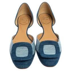 Pre Owned Roger Vivier Denim Fabric D'Orsay Flats Size 38
