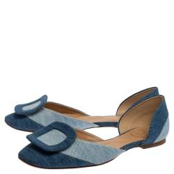 Pre Owned Roger Vivier Denim Fabric D'Orsay Flats Size 38