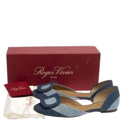 Pre Owned Roger Vivier Denim Fabric D'Orsay Flats Size 38