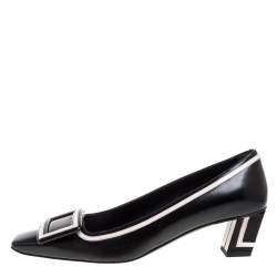 Pre Owned Roger Vivier Black/Pink Leather Bucket Belle Pumps Size 38.5