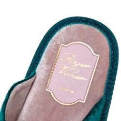 Pre Owned Roger Vivier Green Velvet Hotel Vivier Crystal-Embellished Flat Slippers Size 37