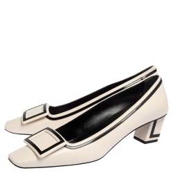 Pre Owned Roger Vivier Black/White Leather and Patent Leather Belle Vivier Pumps Size 39