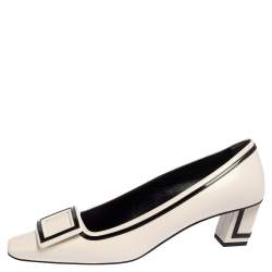 Pre Owned Roger Vivier Black/White Leather and Patent Leather Belle Vivier Pumps Size 39